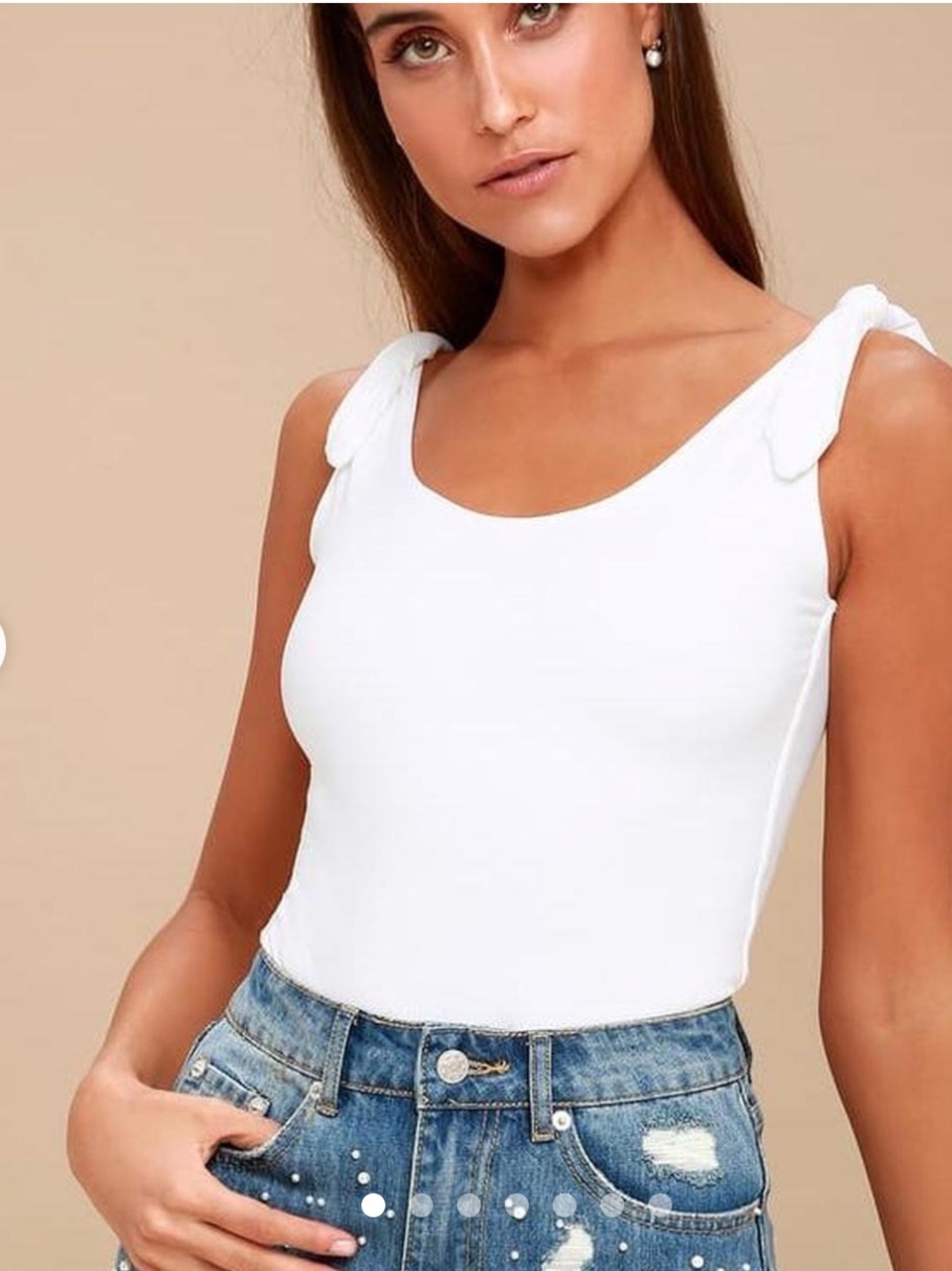 Lulu's White Tie-Shoulder Bodysuit ‘Pretty Pleased’ Sleeveless (M)